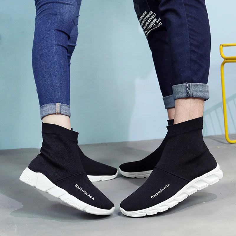 

Korean-style Fashion INS Trend Hight-top Men wa zi xie Comfortable COUPLE'S Breathable Ultra-stretch MEN'S Casual Shoes