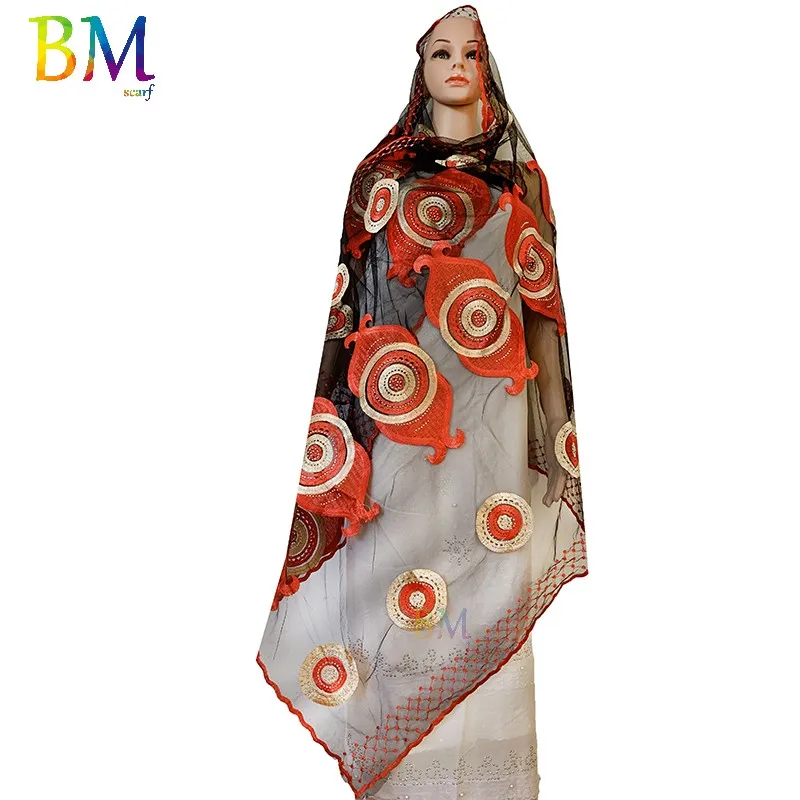 Африканский шарф для женщин, сетчатый шарф с вышивкой, большой вышитый фатиновый шарф для шали BX06