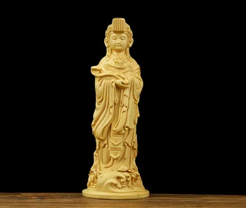 

China Box-wood HandCarved Taoism Folk Myth MaZu Goddess Protection God Statue