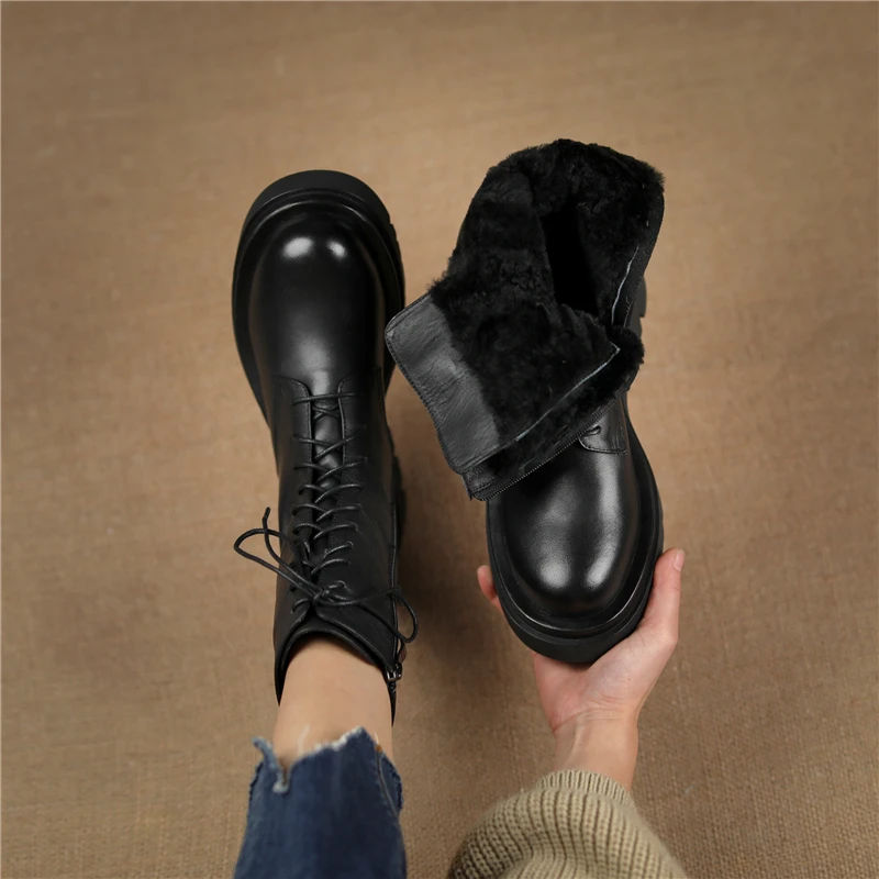 Women Snow Boots FEDONAS Outdoor Warm Casual Ankle Autumn Winter Fur Fashion Platforms Wool Genuine Leather