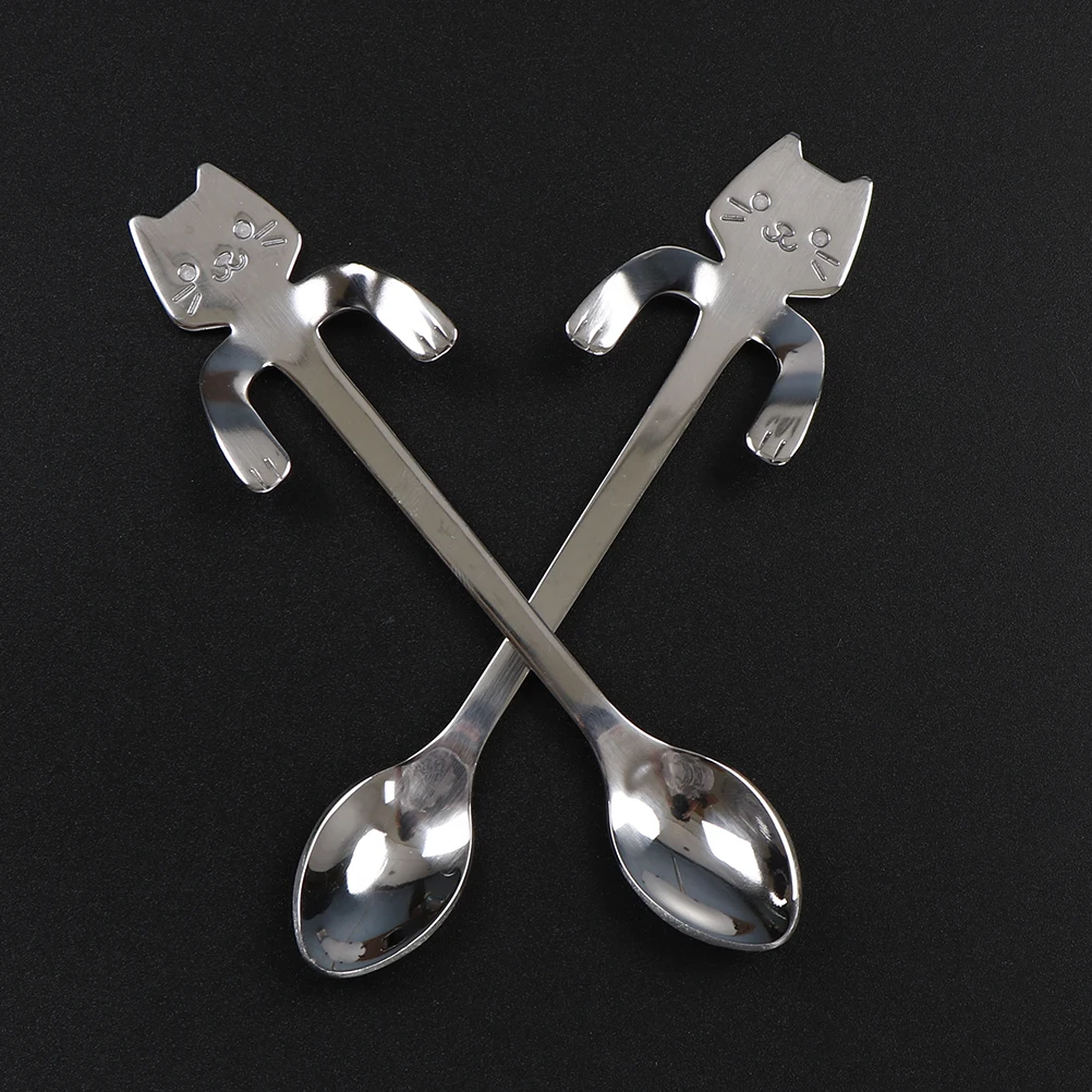 1PC Mini Cat Long Handle Coffee&Tea Spoon Stainless SteelCreative Flatware Drinking Tools  Kitchen Gadget Utensils