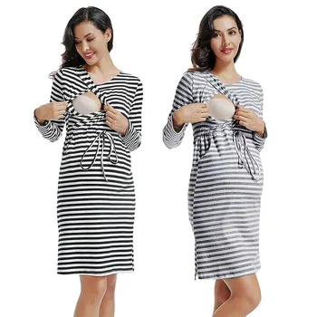 

New Maternity Dresses Women Breastfeeding Striped Autumn Long Sleeve Dress Ropa Premama Mothers Clothes Dress Pregnant Hot Sale