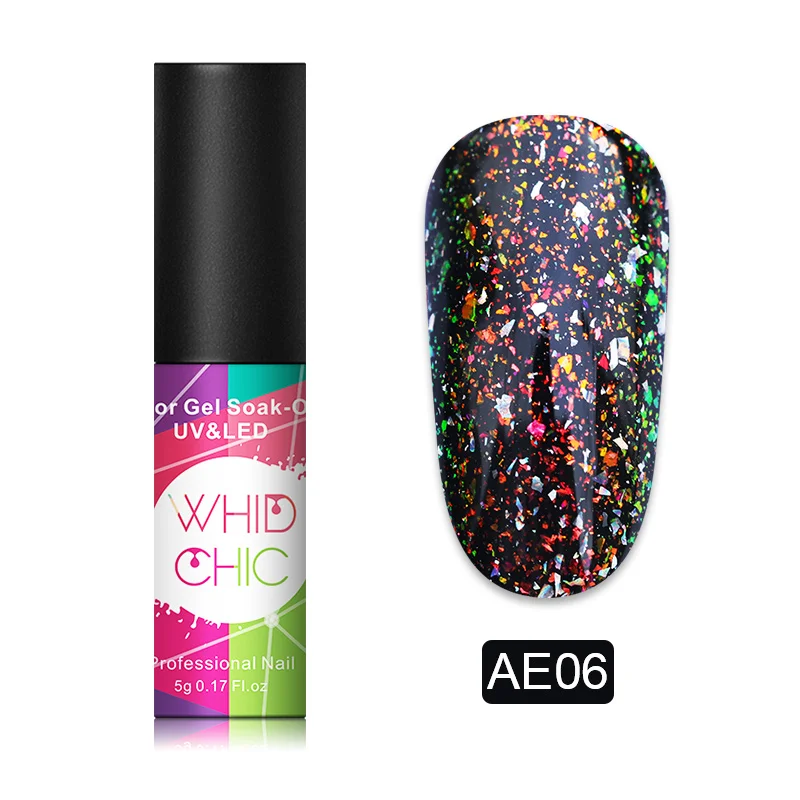 AE06 WHID CHIC 1 бутылка 5 мл Блестящий цветной Гель-лак для ногтей Блестящие Блестки долговечный впитывающий УФ-гель для ногтей для самостоятельного дизайна ногтей - Цвет: AE06