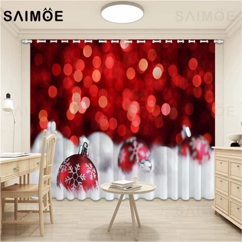 

Christmas Curtains New Year Red Flash Living Room Curtain 3D Tree Blackout Curtains Bedroom Decor With Hooks Ultra Micro Shading