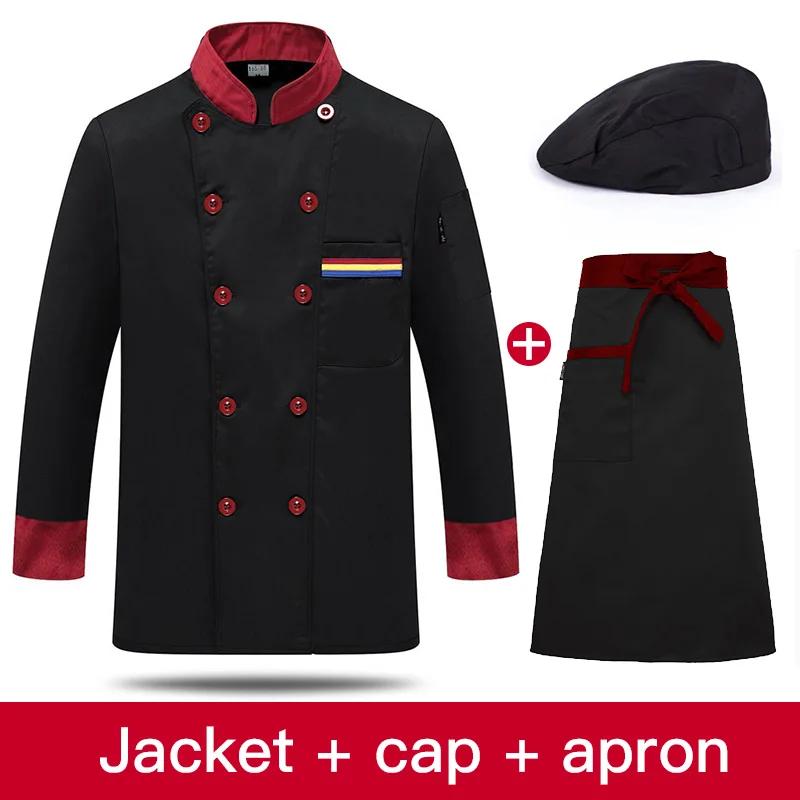 jacket cap apron Vkamoli, куртка шеф-повара с длинным рукавом, униформа для отеля, ресторана, ресторанного обслуживания, рубашка повара, оснастка, унисекс, пальто, одежда повара, Рабочая форма - Цвет: jacket cap apron