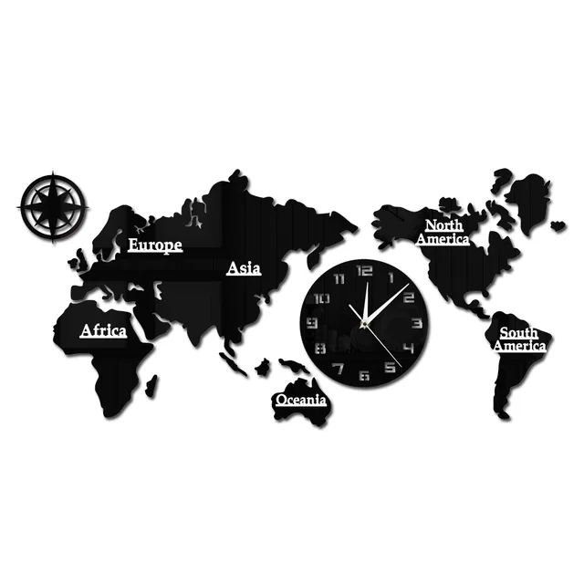 World Map Modern Wall Clock Home Decor Big Wall Clock Silent Non