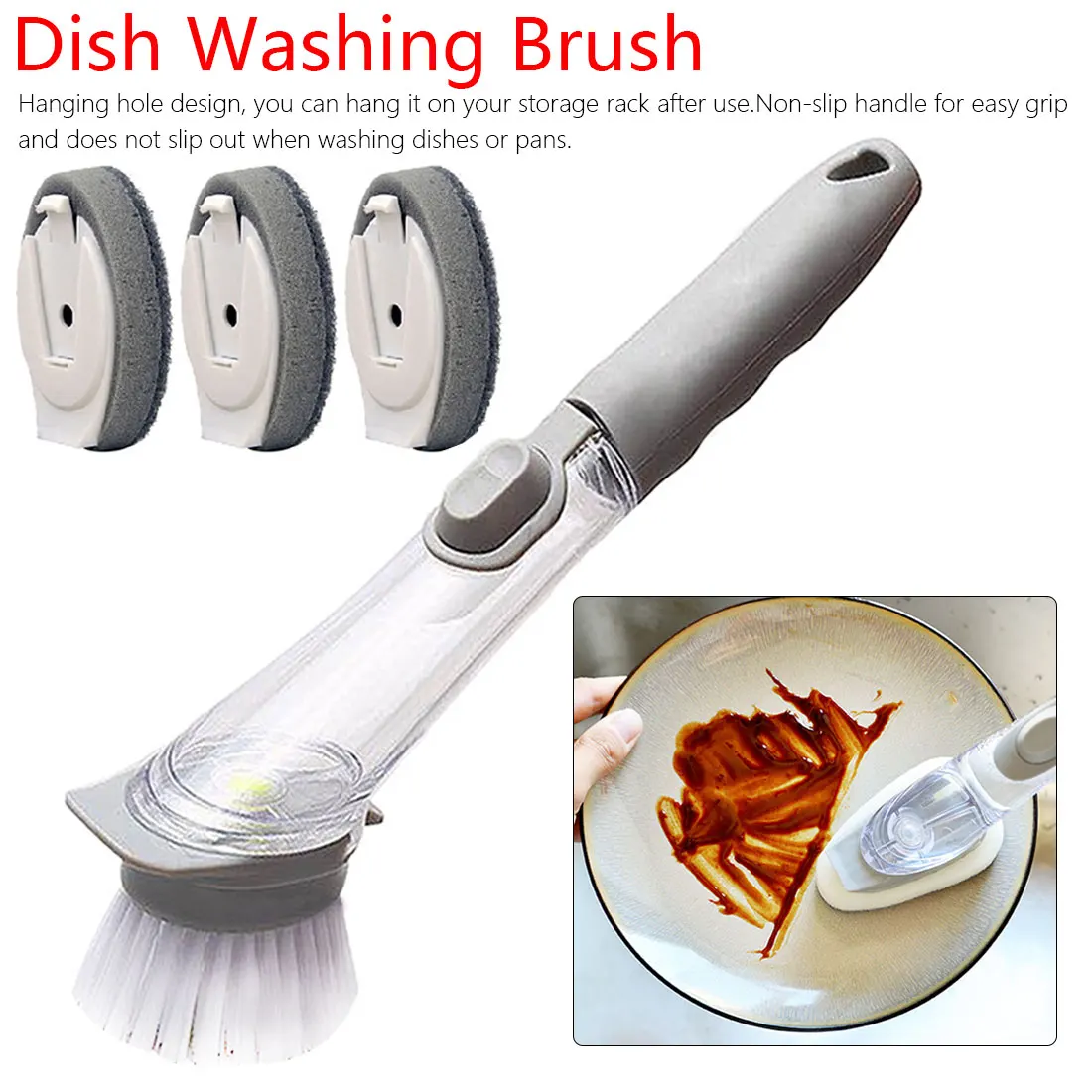 

Removable Brushes Long Handle Sponge Cleaning Brush Soap Dispensing Dish Brush Set 2 in1 Kitchen Cleaning Brush