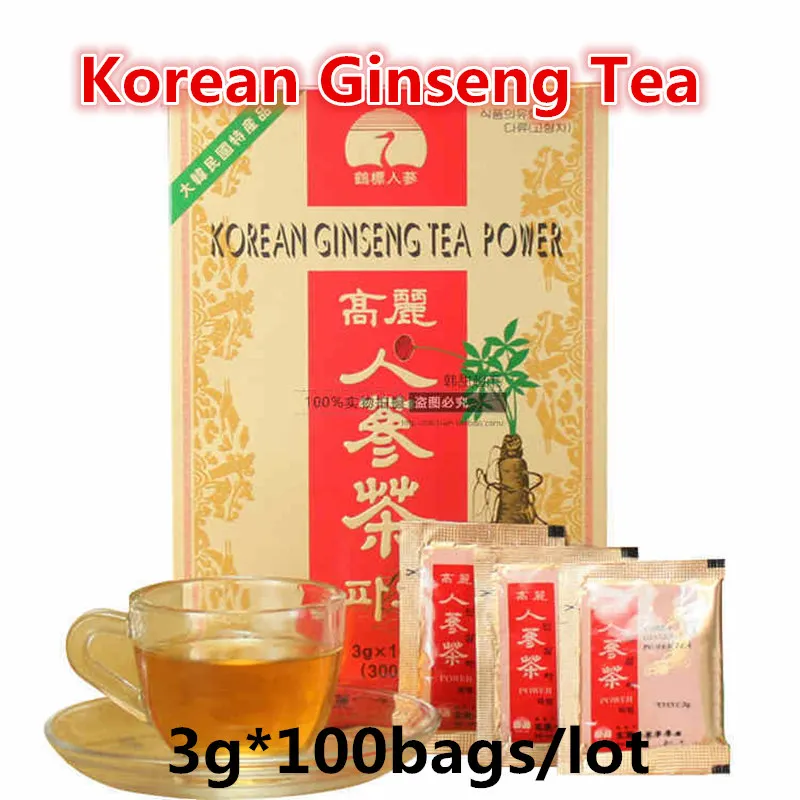 3g* 100 оригинальные сумки корейский женьшеневый чай, красный женьшень, Южная Корея импорт, Сделано в Корее, повышая энергию, высокое качество