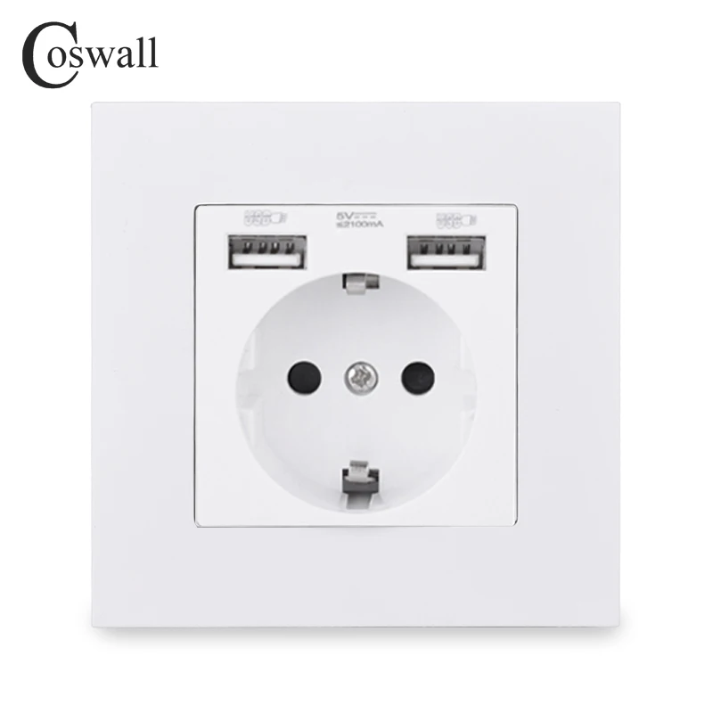 COSWALL-puerto de carga USB para ordenador, Panel de carga USB Simple, negro, blanco, gris, serie E20, Rangle completo, Rusia, España, enchufe de pared estándar de la UE