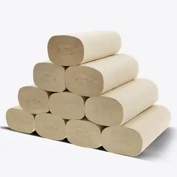 

10 rolls of household coreless roll toilet paper high quality household bamboo pulp natural color thickened toilet paper