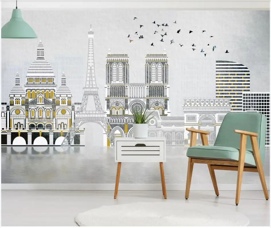 

Custom photo 3d wallpaper European hand painted city buildings flying birds home decor 3d wall murals wallpaper for walls 3 d