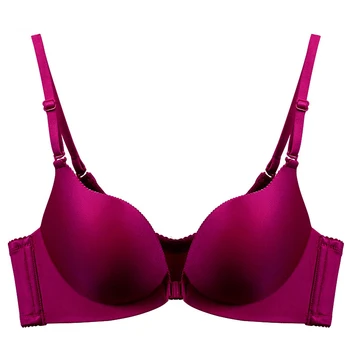 

No Steel Rims Sexy Smooth Solid Color Simple Bra Front Buckle Beautiful Back Comfortable Deep V Ladies Underwear