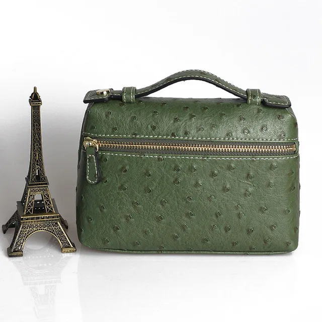 Alirattan, новинка, модный дизайн, сумки с узором страуса, тисненая кожа страуса, переносная сумка, маленький клатч, дамская сумочка, ins - Цвет: Ost Dark Green(S)