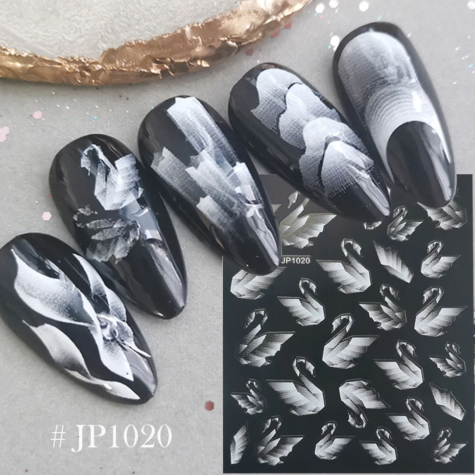 5D Nail Sticker Rose Feather Engraved Embosse Design Transfer Decals Slider Wraps DIY Nail Art Decoration GLJP1019-JP1036 nail stickers nail art decoration nail decals