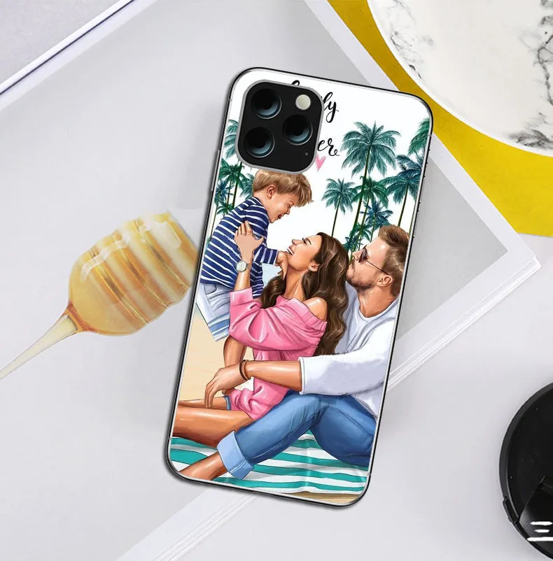 Черный шатенок для мамы и дочки для iphone 11 11PRO X XR XS MAX 5S SE 6S 7 8PLUS роскошный мягкий чехол из ТПУ - Цвет: TPU