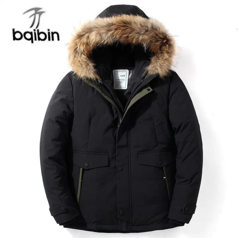 

New Men Winter Big Fur Collar Double Zipper Warm Windproof Hooded Down Jacket High Quality Thick Warm Down Coat Outwear