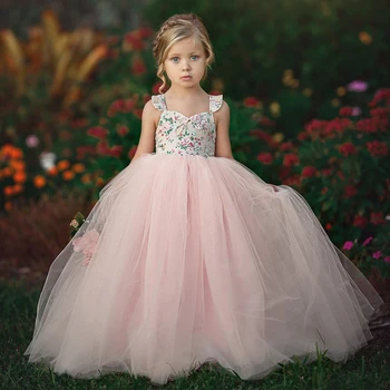 1-7 Year Kids Girls Princess Dress Evening Party Wedding Birthday Tulle Tutu Dresses Baby Girl Clothes Summer Long Maxi Dress 1