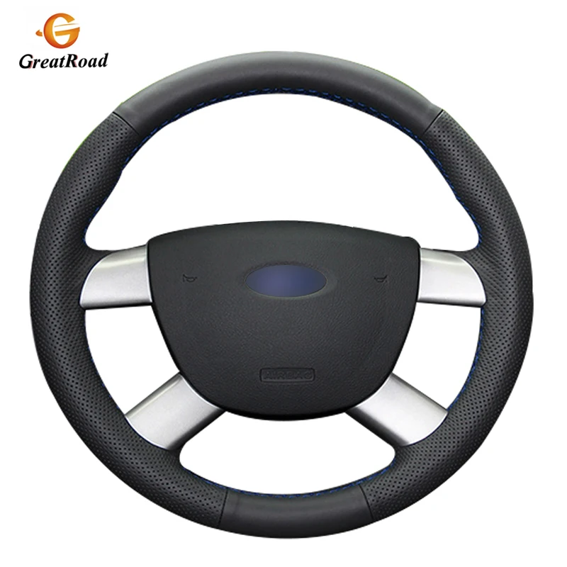 Рука сшитый черный кожаный чехол на руль для Ford Kuga 2008-2011 Focus 2 2005-2011 C-MAX 2007-2010 |