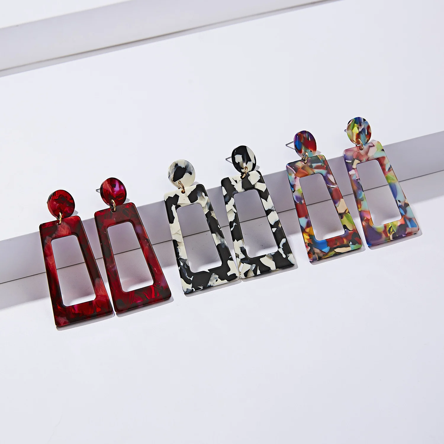 

RINHOO for Women Simple Geometric Trapezoidal Acetate Earrings Large Long Colorful Acetate Drop Rectangle Earrings Party Jewelry