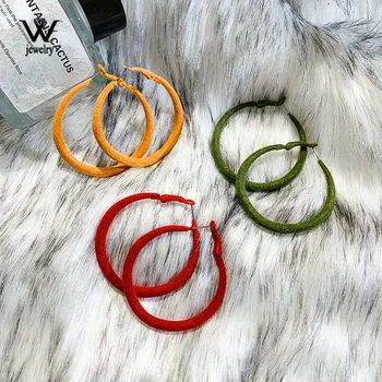

WE Fashion Trendy Yellow Red Green Plush Hoop Earrings for Women New Design Circle Girl Earring Jewelry Wholesale Winter