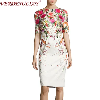 

VERDEJULIAY Autumn Spring Runway Fashion Dress 2020 Women's Long Sleeve Flower print Slim Bodycon Knee-Length Dress