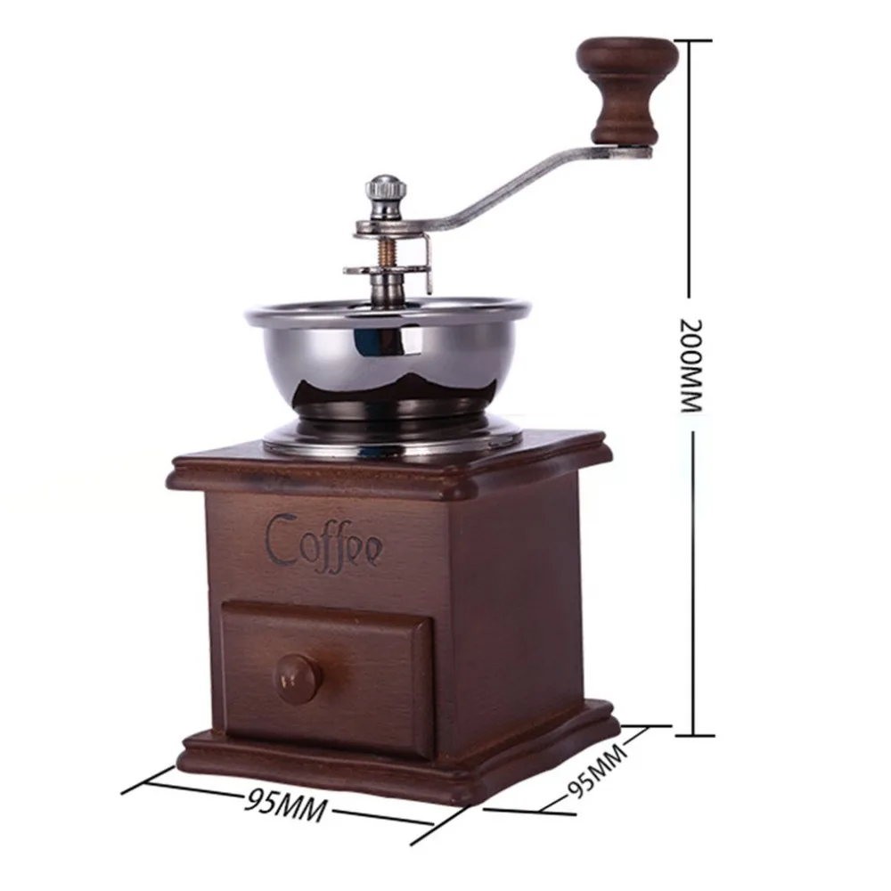 Coffee Grinder Manual Coffee Maker Antique Appearance Wooden Mini Stainless Steel Wooden Base Coffee Bean Grinder