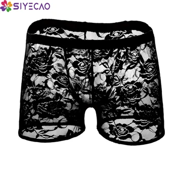 

Men Sexy Lace Low Waist Panties Underwear Transparet Mesh Breathable Boxer Underwear Rose Gauze Hombre Boxer Shorts Masculina