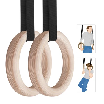 

28mm/32 mm Wood Gymnastic Rings Gym Rings with 4.5M Adjustable Long Strap for Home Gym Fitness Body Strength Muscular Training
