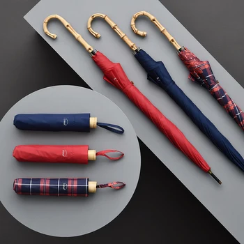 

Scottish Plaid Umbrella Rain Women Bamboo Long Handle Umbrellas Windproof 8 K Stick Golf Umbrella Folding 190T Pongee Paraguas