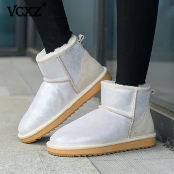 

VCXZ 2020 fashion cowhide Leather girl Boots Shearling Fur Lined Winter Boutiquefor women Warm high quality ankle Snow Boots