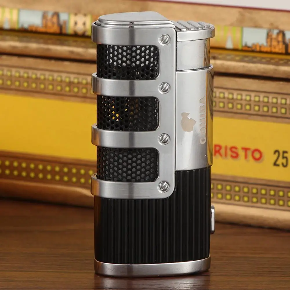 Skup COHIBA zapalniczka do cygar butan 3 latarka płomień odrzutowca zapalniczka z cygarami dziurkacz akcesoria wiatroodporna zapalniczka pudełko