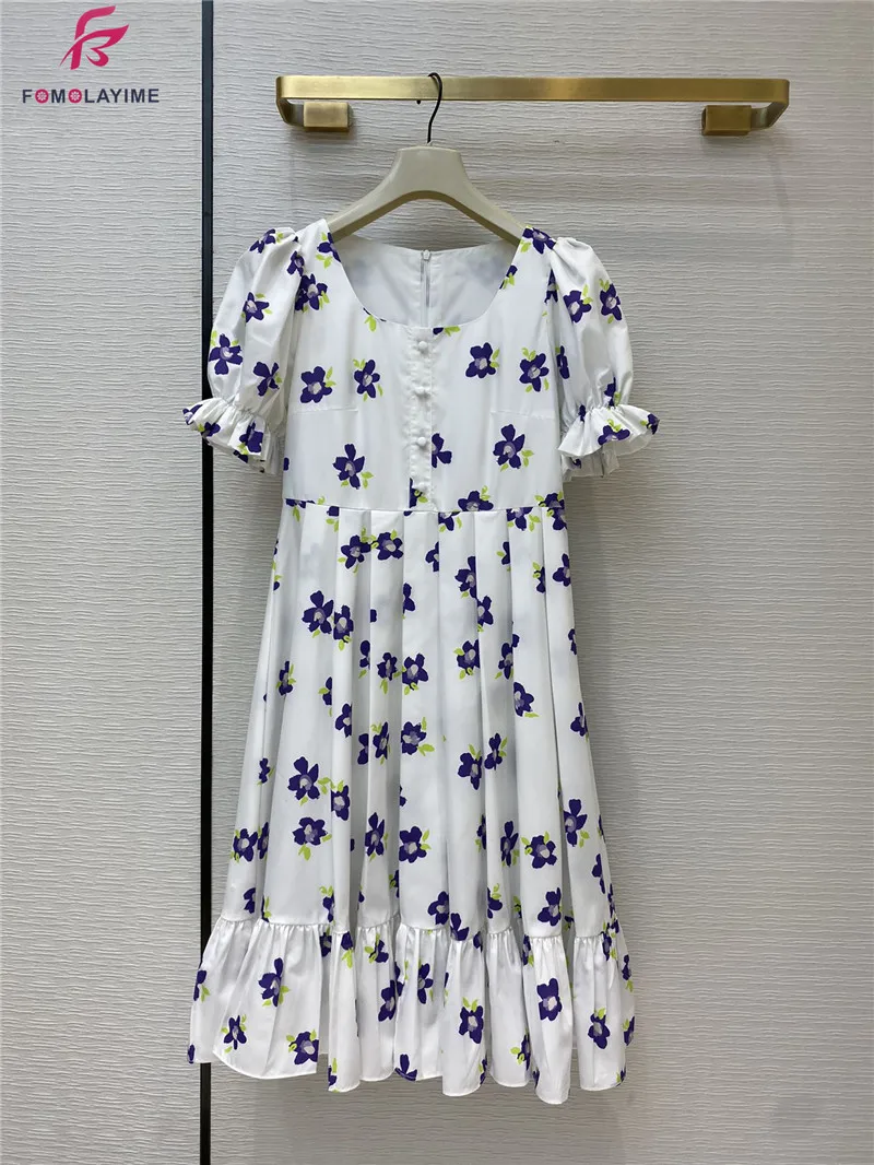 10 sommer frauen Neue Elegante Printed Puff Sleeve Rüschen Kleid