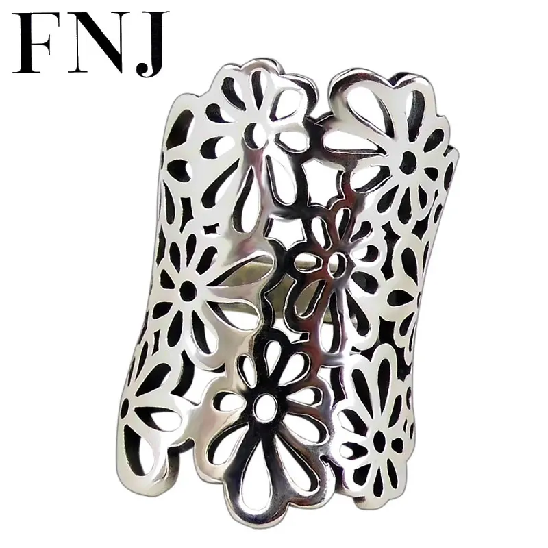 

FNJ 925 Silver Ring Statement Hollow New Original S925 Sterling Silver Rings for Women Jewelry Adjustable Size
