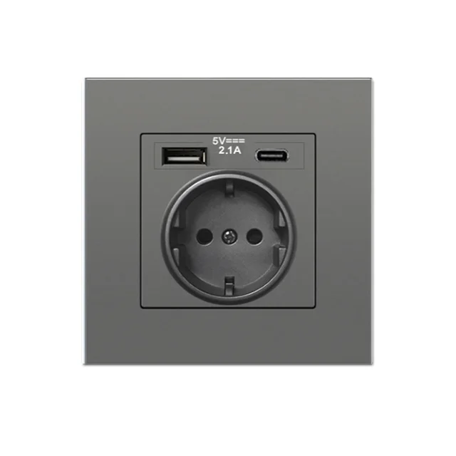Pop Type-C USB Power Socket German, EU Standard USB  Receptacles,USB C Wall Outlet Russian,2.1A Wall Fast Charger Adapter Poland pc panel grey
