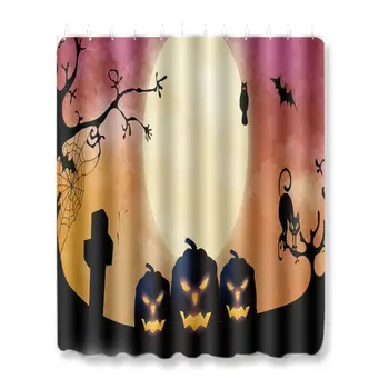 

Happy Halloween Decorative Bathroom WC Mat Set U Shape Carpet Toilet Rugs Shower Curtain Waterproof..