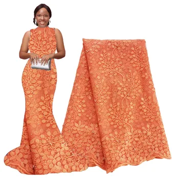 

Cheap Asoebi Lace African Fabric Lace Orange French Tulle Lace Fabric Nigerian High Quality 2019 Nigerian Lace for Dress