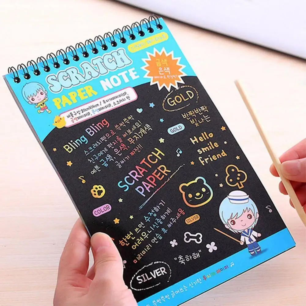 New Colorful Paper DIY Children Educational Games Fun Doodling Scratch Children Graffiti Colorful Black Wooden Stick Kids Crafts