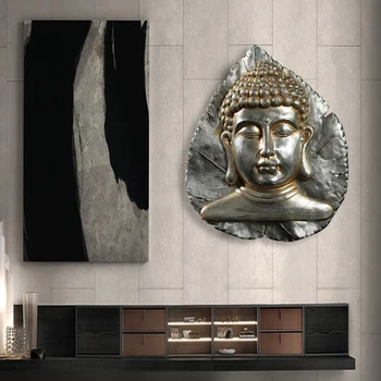 

Creative Golden Silver Buddha Head Statue Pendant Background Wall Hanging Statue Decoration Home Roome Crafts Accessories Gifts