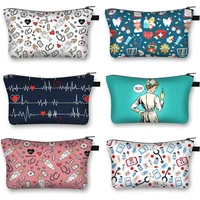 Nurse ECG Printing Cosmetic Bag Hot Sale Cartoon Doctor Woman Coin Purse Cosmetic Storage Bag Travel Cosmetic Case 1
