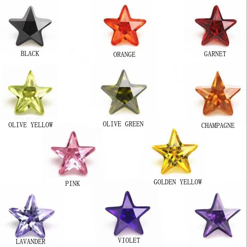 

50pcs 3x3~10x10mm 5A Star Shape White ,Voilet,Olive ,Purple, Yellow, Pink Cubic Zirconia Stone Loose cz gems
