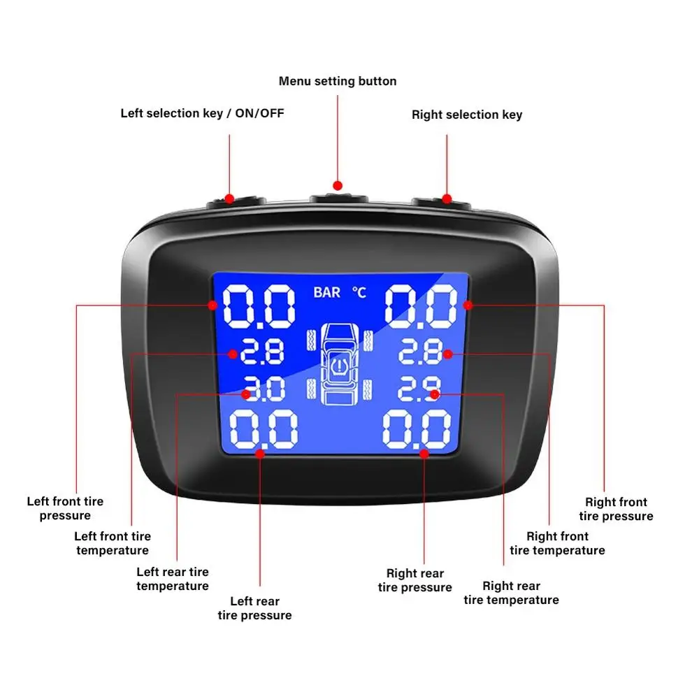 Умный автомобиль TPMS система контроля давления в шинах солнечной энергии цифровой ЖК-дисплей Автоматическая охранная сигнализация s давление в шинах