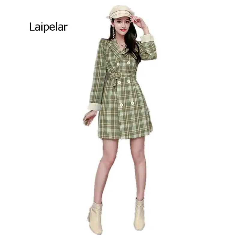 

Spring Fashion French Double Breasted Plaid Cute Young Gril Dress
