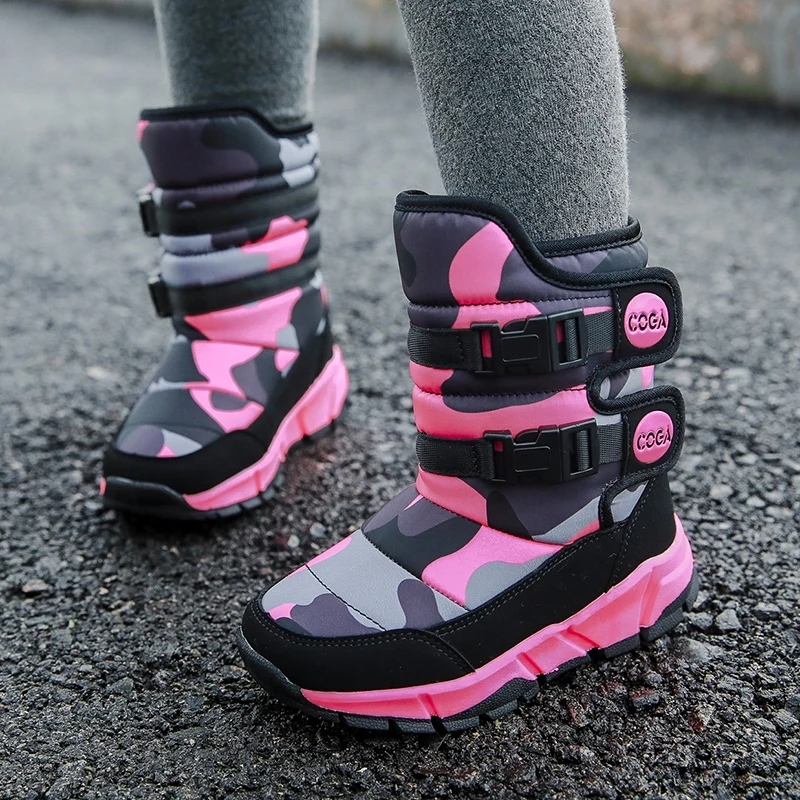 winter camouflage Mid-Calf Super warm girls shoes kids boots snow with fur plush children boys booties Casual waterproof