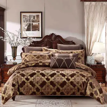 

Brown Coffee jacquard Luxury Bedding set cotton stain bed duvet cover king queen size bed sheet set juego de cama linge de lit