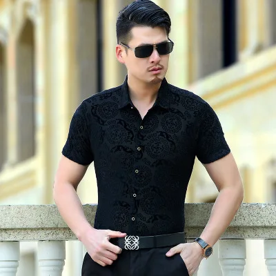 Европейский стиль умный Повседневный модный тонкий короткий рукав рубашка camisa masculina летняя новая качественная шелковая открытая дышащая рубашка мужская - Цвет: as picture