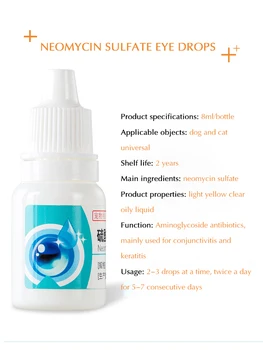 

Pet eye drops 8ml neomycin sulfate cats and dogs conjunctivitis keratitis tearing red eyes