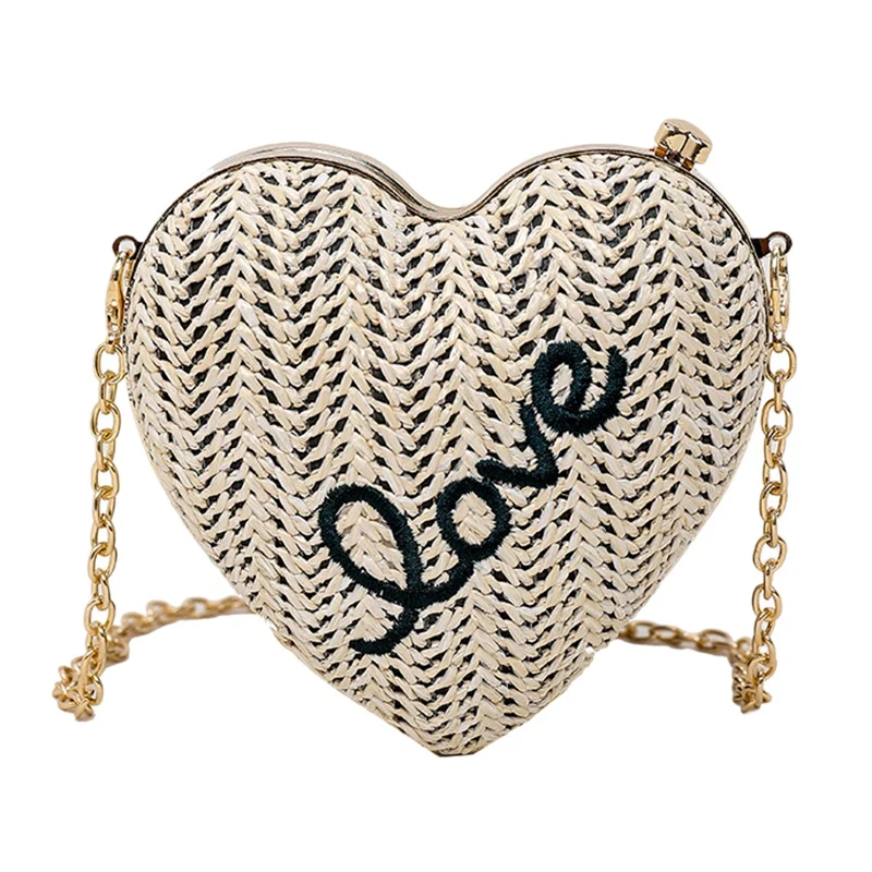 

Cute Heart Shape Woven Alloy Frame Bag Fashion Ladies Chain Wallet Clutch Bag Shoulder Bag