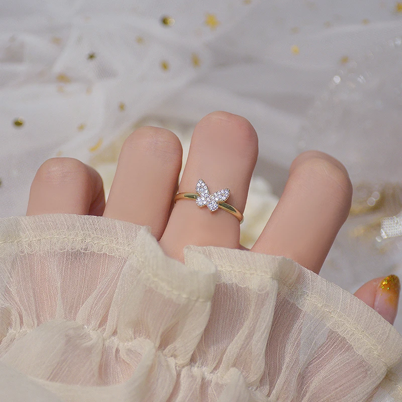 Wedding rings gold rings gold plated rings enamel butterfly ring Korean 14K Plated Gold Hollow Butterfly CZ Ring for Women Adjustable Open Design Pave Zircon Butterfly Ring