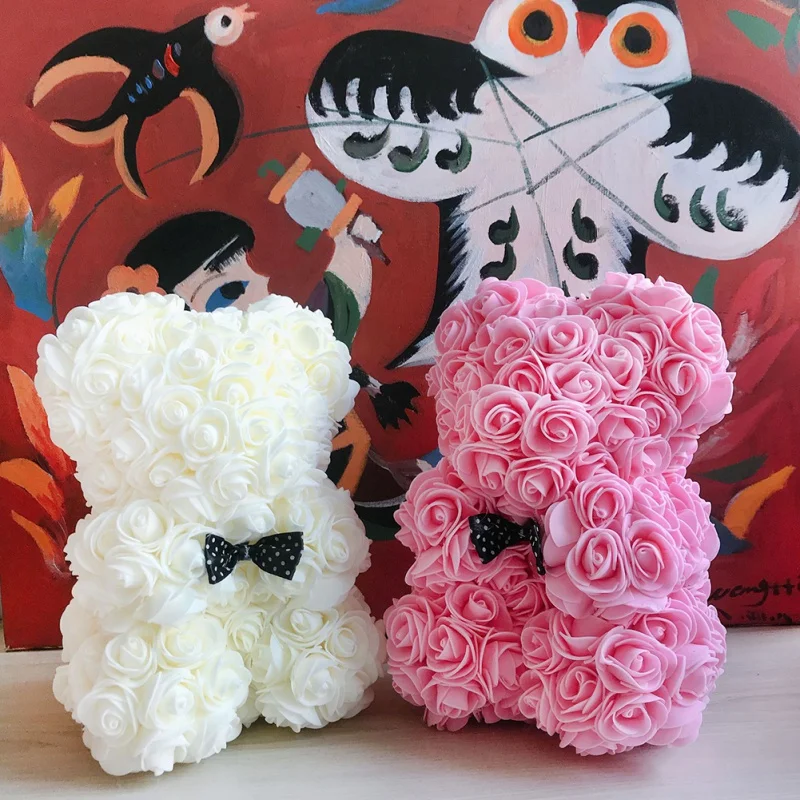

DIY 25cm Teddy Bear Belt Artificial PE Box Pink Flower Bear Valentine's Day Send Girlfriend Woman Wife Mother's Day Gift