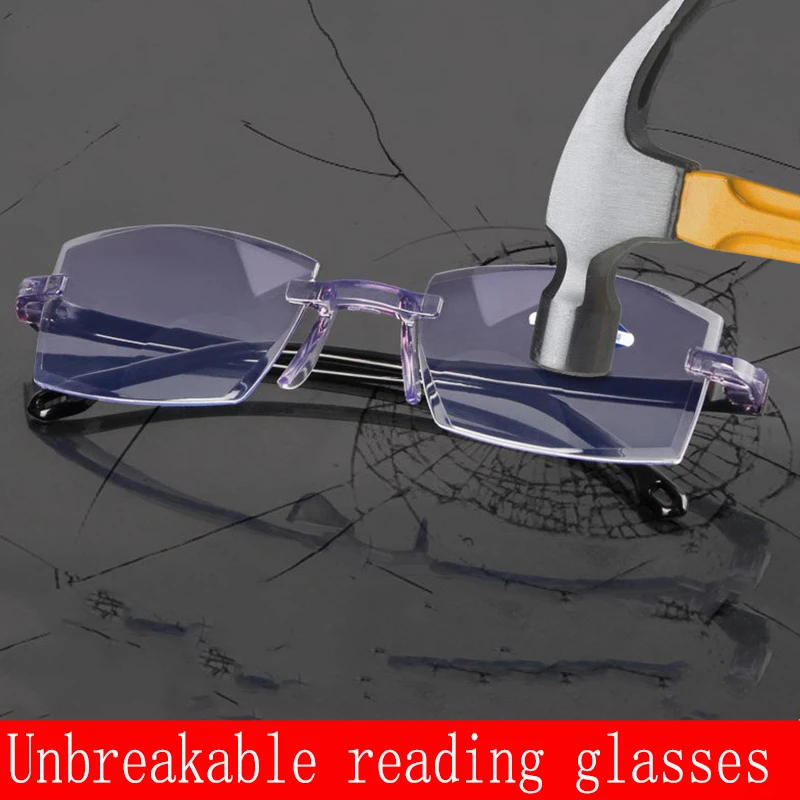 Unbreakable Rimless Cutting Bifocal Reading Glasses Unisex Far Near